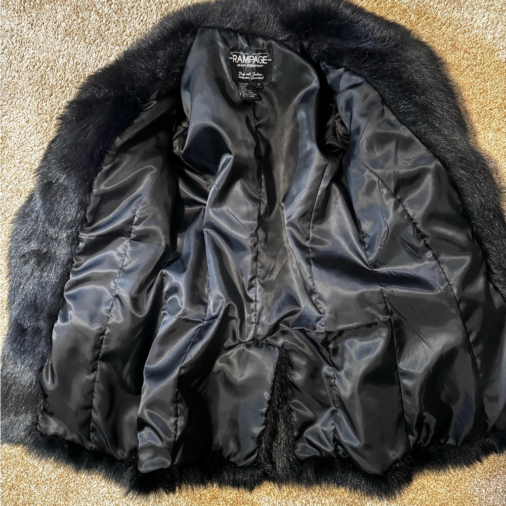 Vintage Rampage Black Faux Fur Coat Size Medium - Picture 7 of 13